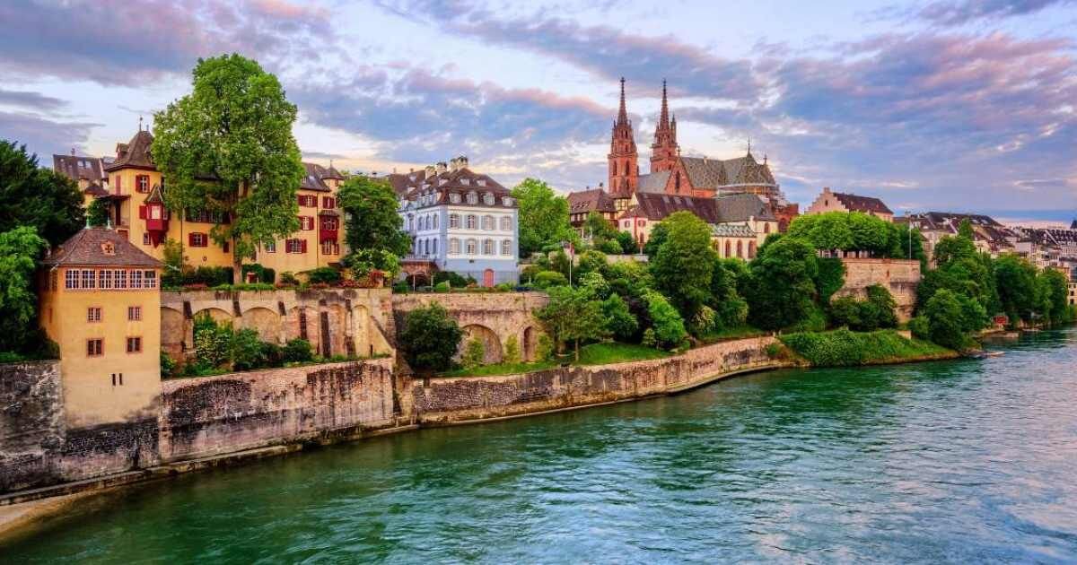 Rhine river with view of the city architecture 