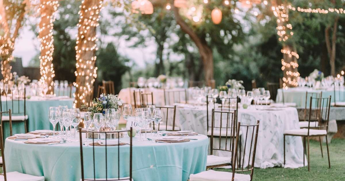 outdoor wedding table and chair set up 